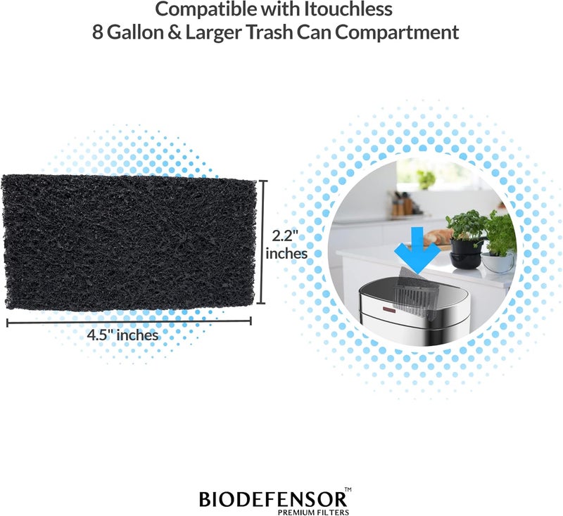 BIODEFENSOR Carbon Odor Filter Compatible with Itouchless Trash Cans - Made in USA - Absorbs Odors, Stink, Diaper Smells & Garbage Deodorizer Eliminator, 4-Pack - Image 2